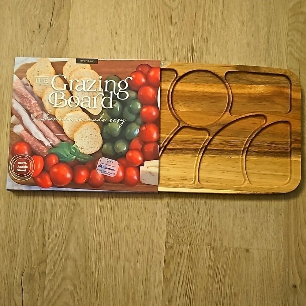 New Holiday Grazing Board 100% Acacia Wood Appetizer Charcuterie 16x7